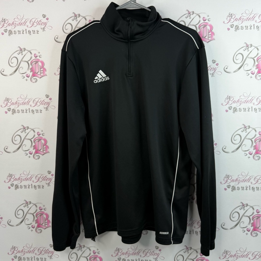 Adidas sweater pull over half zip Black Quarter-Zip Jacket with White Details